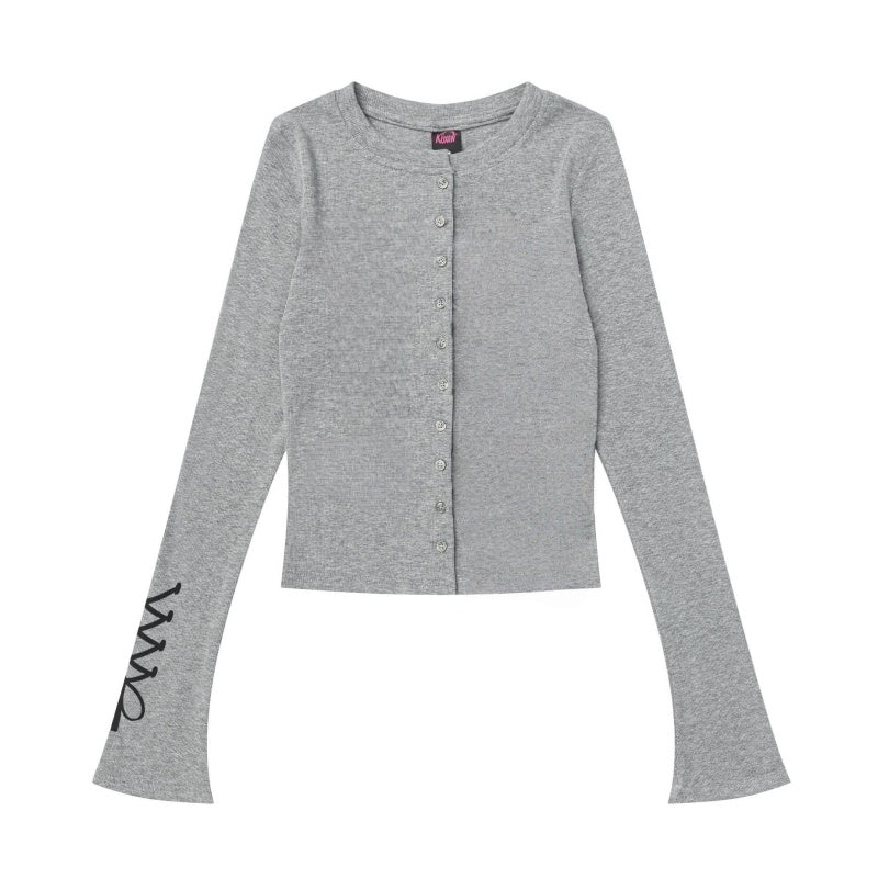 Grey Slim-Fit Button-Up Long Sleeve Cardigan