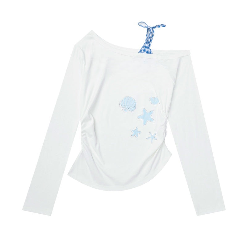 Slim-Fit Irregular Long Sleeve with Rhinestone Detail