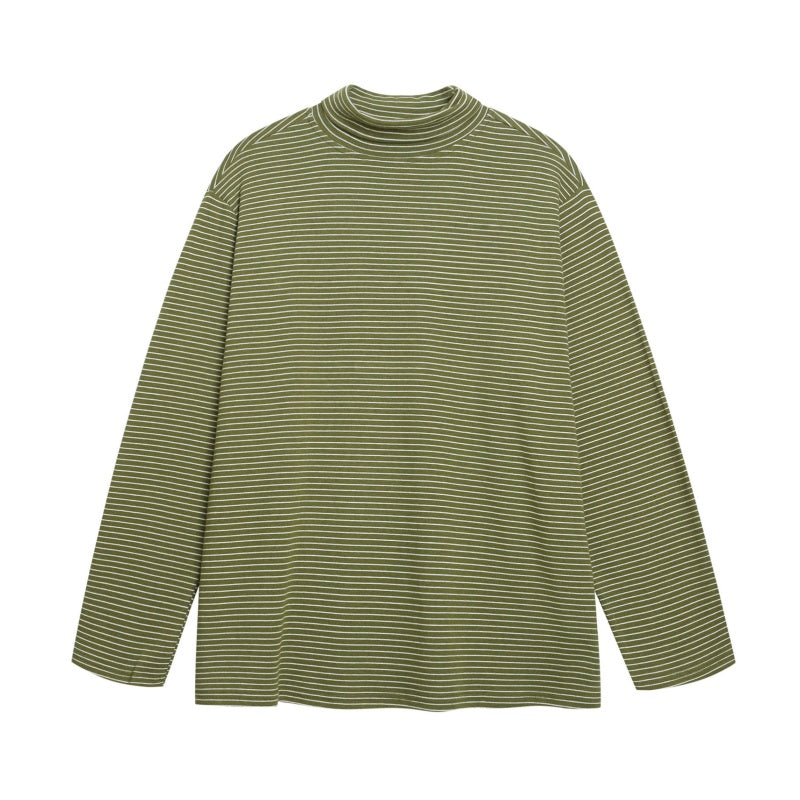 Loose-Fit Half-Turtleneck Striped Long Sleeve
